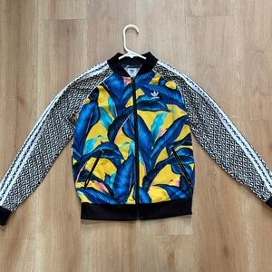 Adidas Blue and Yellow Leaf Pattern Jacket